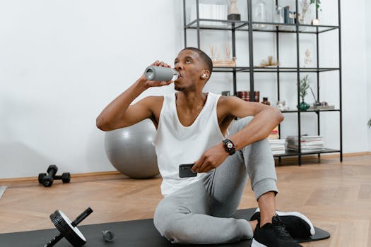 Athlete drinking BCAA drink during workout