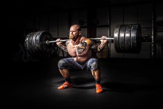 bodybuilder performing a squat