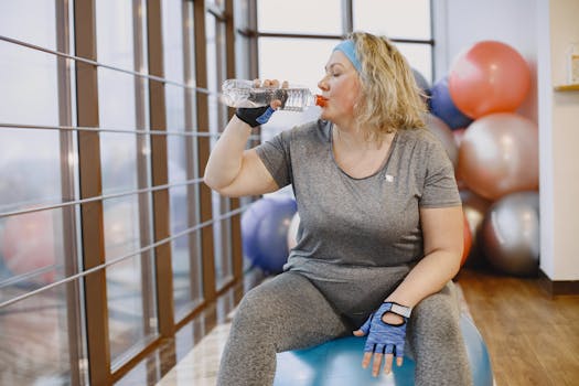 person drinking water during workout