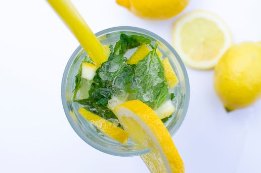 refreshing water with lemon and mint