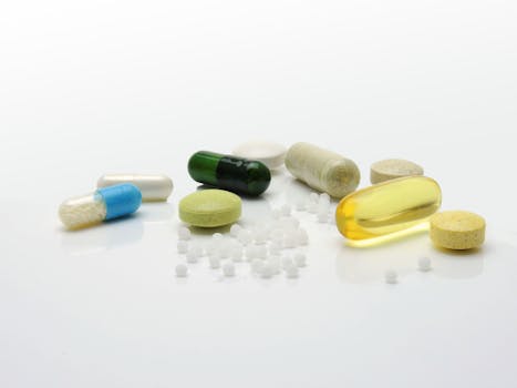 supplements with colorful pills and bottles