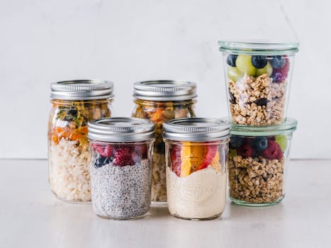 Meal prep containers with healthy food